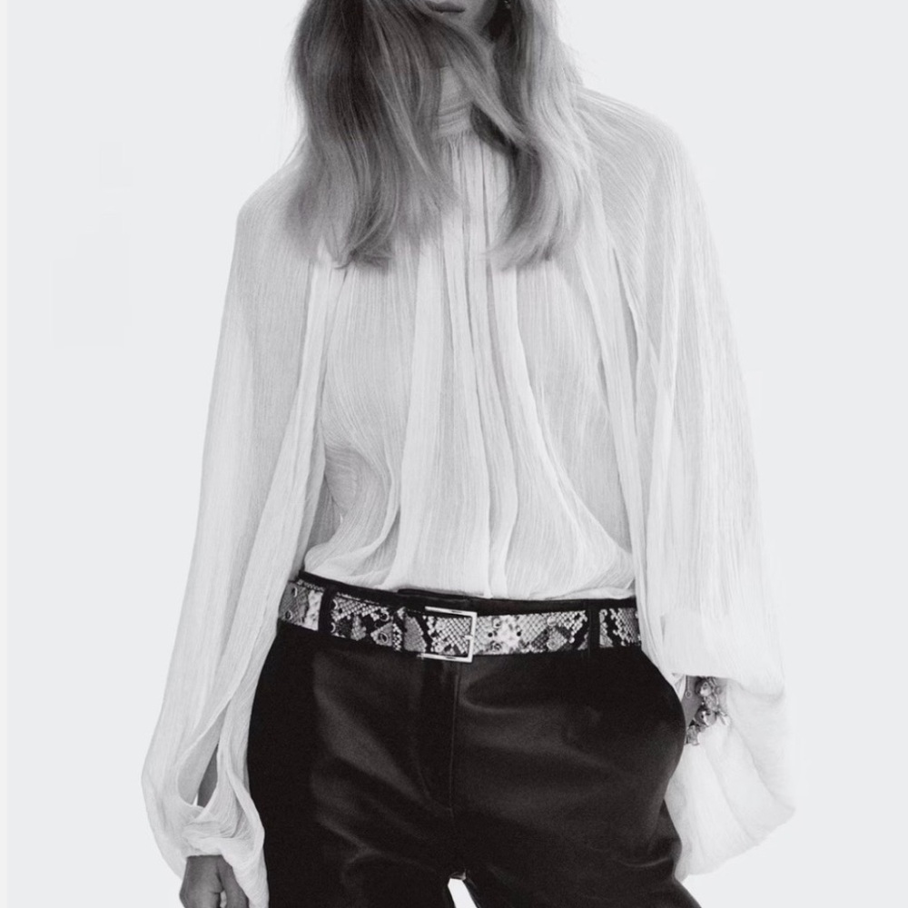 Elegant Sheer Blouse with Open-Slit Flowy sleeves